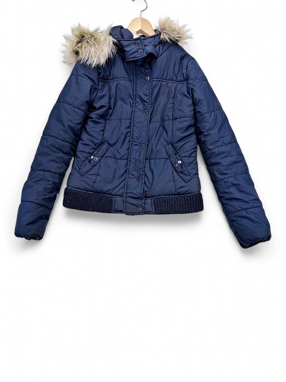Aeropostale Navy Puffer Jacket Faux Fur Hood Size M